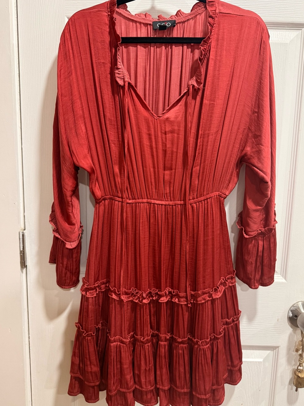 GiGio Rust Colored Tiered Mini Dress in Satin